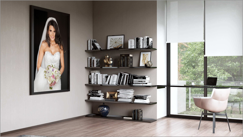 Every woman large print must-have bride portrait hanged on a modern bright home office wall